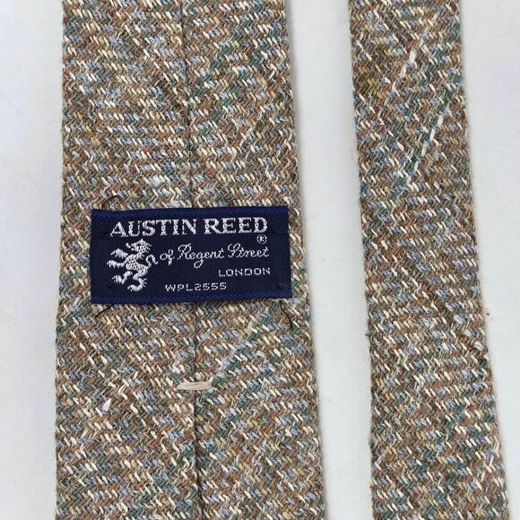 AUSTIN REED LONDON WOVEN KNIT TIE GREEN TAN BROWN VINTAGE PLAID 3" X 59" - Picture 3 of 3